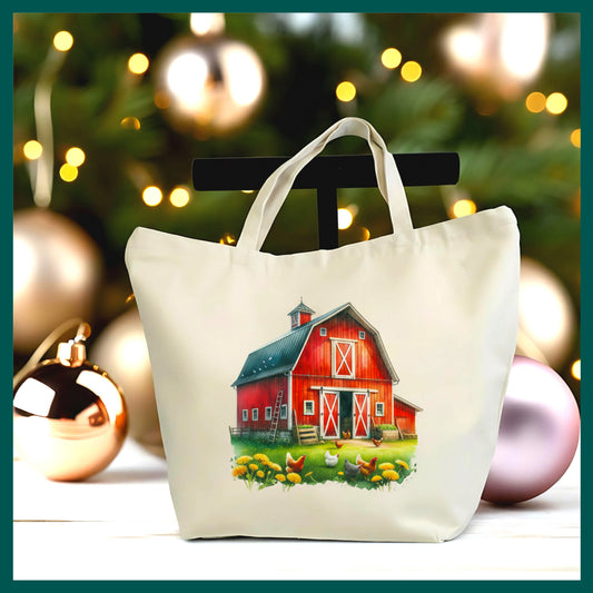 Rustic Farmhouse Barn Tote Bag – Country Style Canvas Bag, Farm Life Gift, Cottagecore Aesthetic